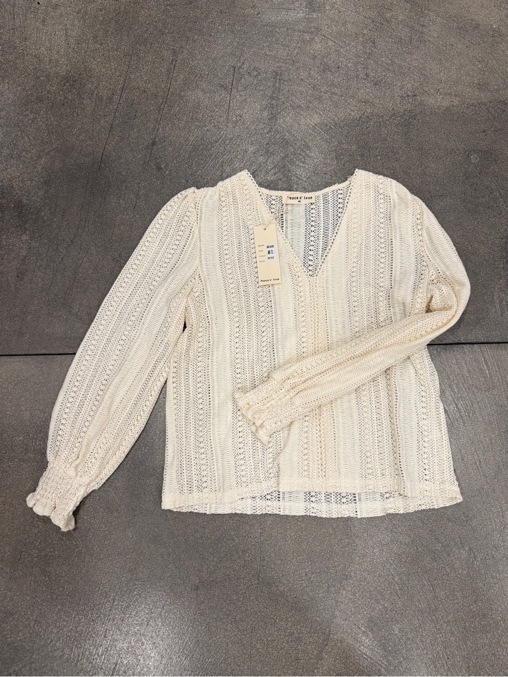 Madewell Ivory Open-Knit V-Neck Long Sleeve Top